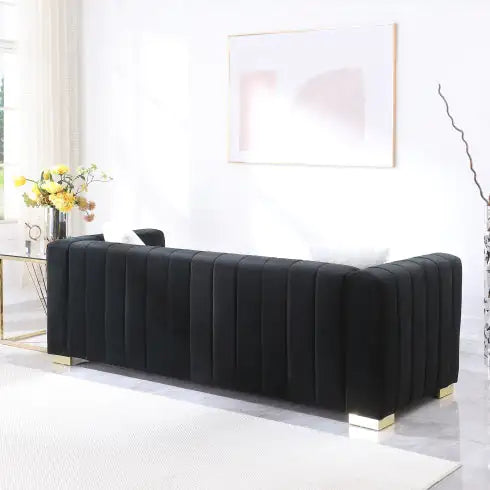 Contemporary Velvet Chesterfield Sofa, 3-Seater
