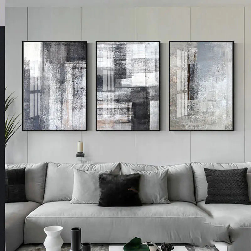 Modern Minimalist Gray Abstract Frameless Wall Art Set