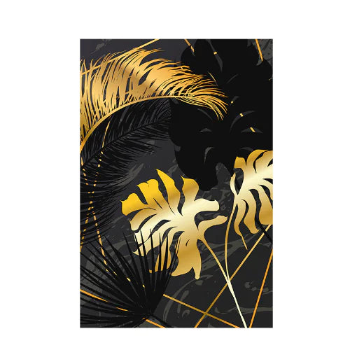 3 Pcs Golden Leaf Trio Frameless Canvas Art