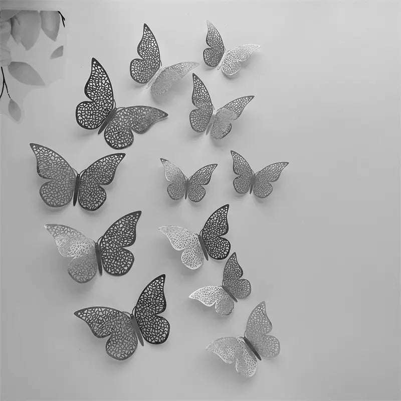12 Golden 3D Butterfly Decals