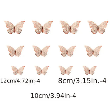 12 Golden 3D Butterfly Decals