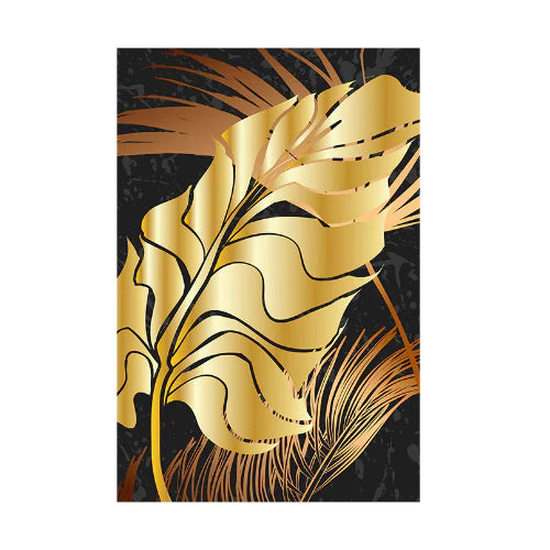 3 Pcs Golden Leaf Trio Frameless Canvas Art