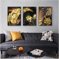 3 Pcs Golden Leaf Trio Frameless Canvas Art