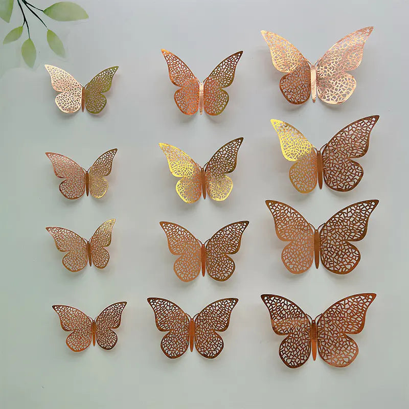 12 Golden 3D Butterfly Decals