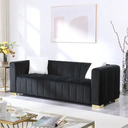 Contemporary Velvet Chesterfield Sofa, 3-Seater