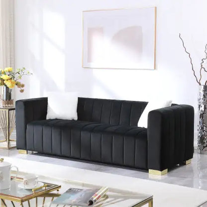 Contemporary Velvet Chesterfield Sofa, 3-Seater