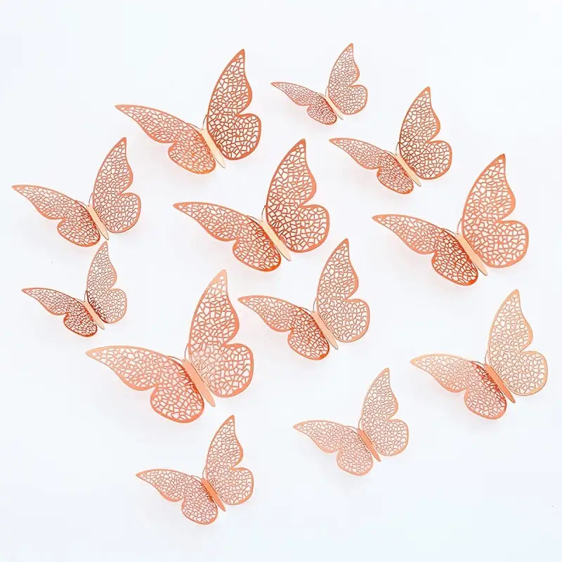 12 Golden 3D Butterfly Decals