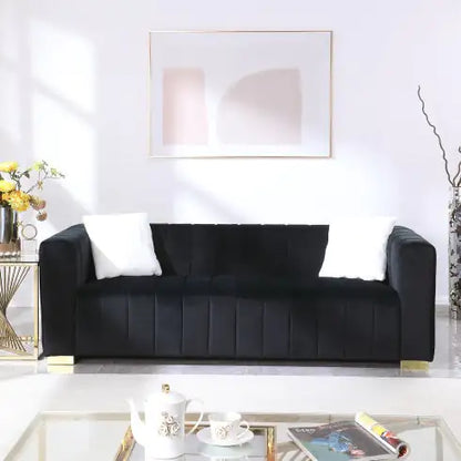 Contemporary Velvet Chesterfield Sofa, 3-Seater