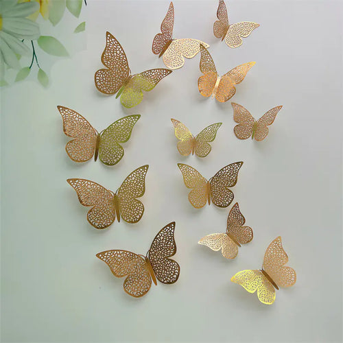 12 Golden 3D Butterfly Decals