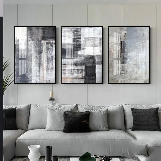 Modern Minimalist Gray Abstract Frameless Wall Art Set