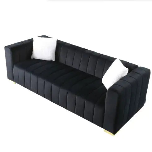 Contemporary Velvet Chesterfield Sofa, 3-Seater