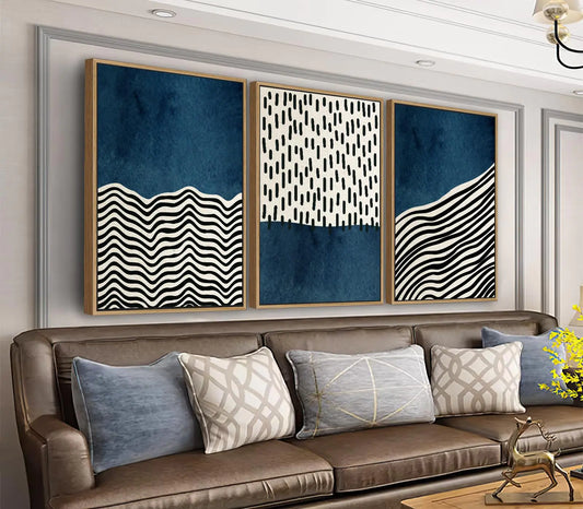 Mid-Century Boho Geometric Canvas Trio