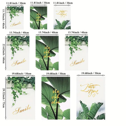 3 pcs Unframed Scandinavian Green Leaves Wall Art